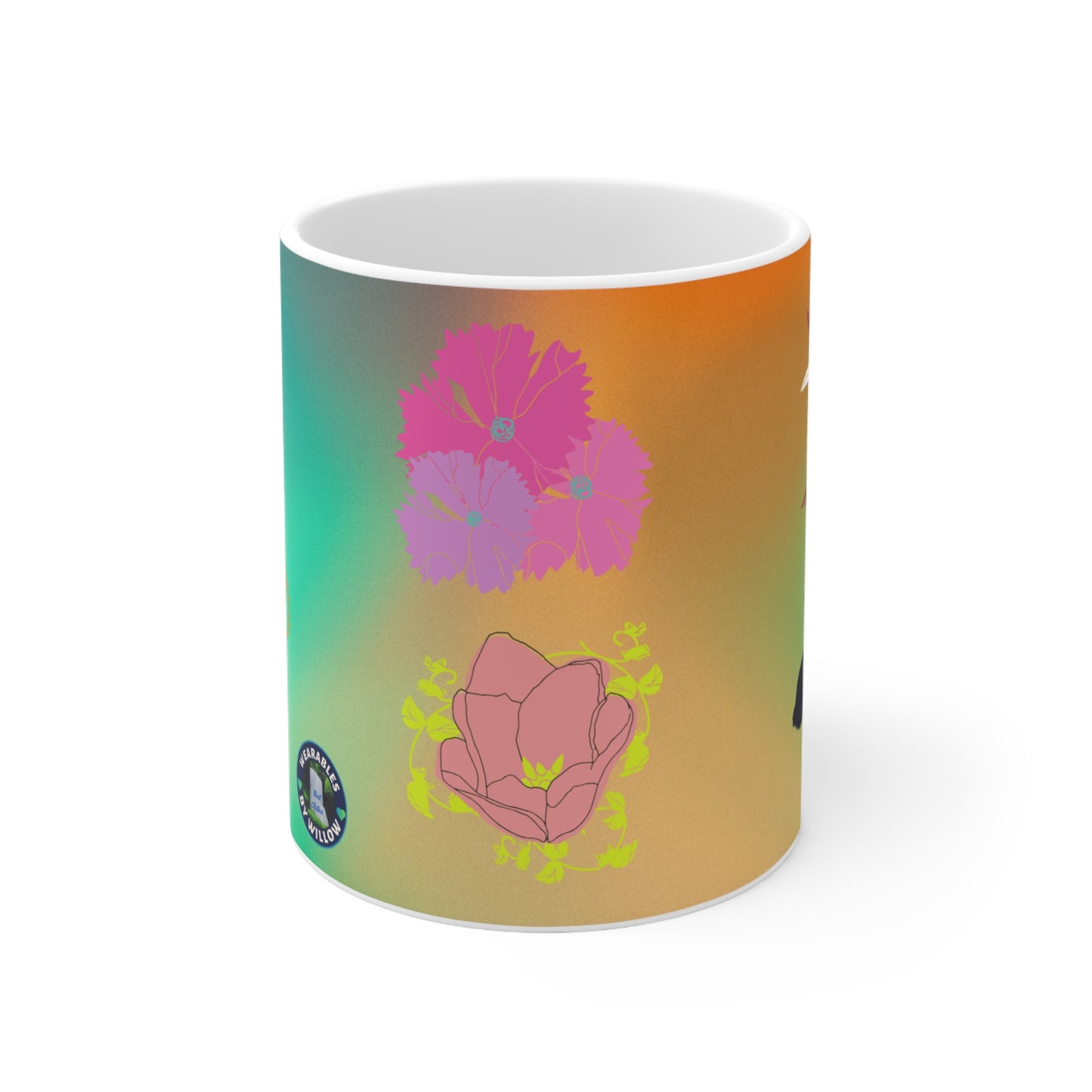 White Ceramic Mug, 11oz (Flower)