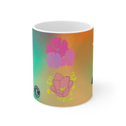 White Ceramic Mug, 11oz (Flower)