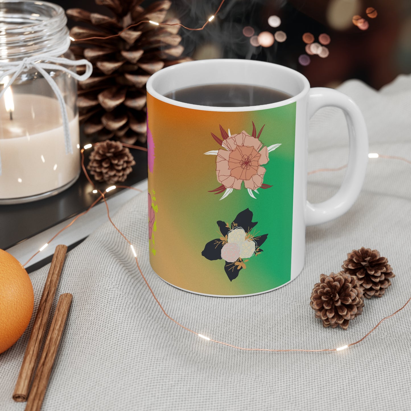 White Ceramic Mug, 11oz (Flower)