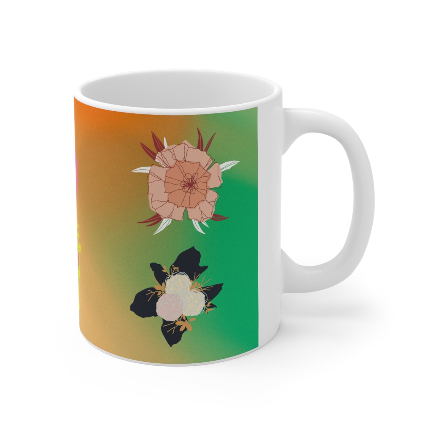 White Ceramic Mug, 11oz (Flower)