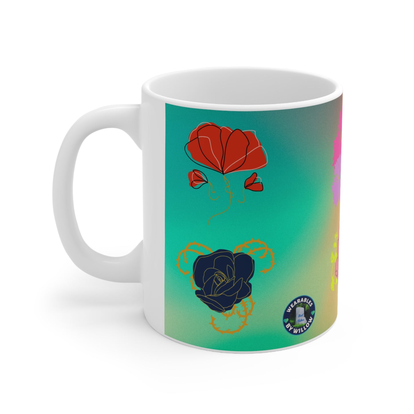 White Ceramic Mug, 11oz (Flower)